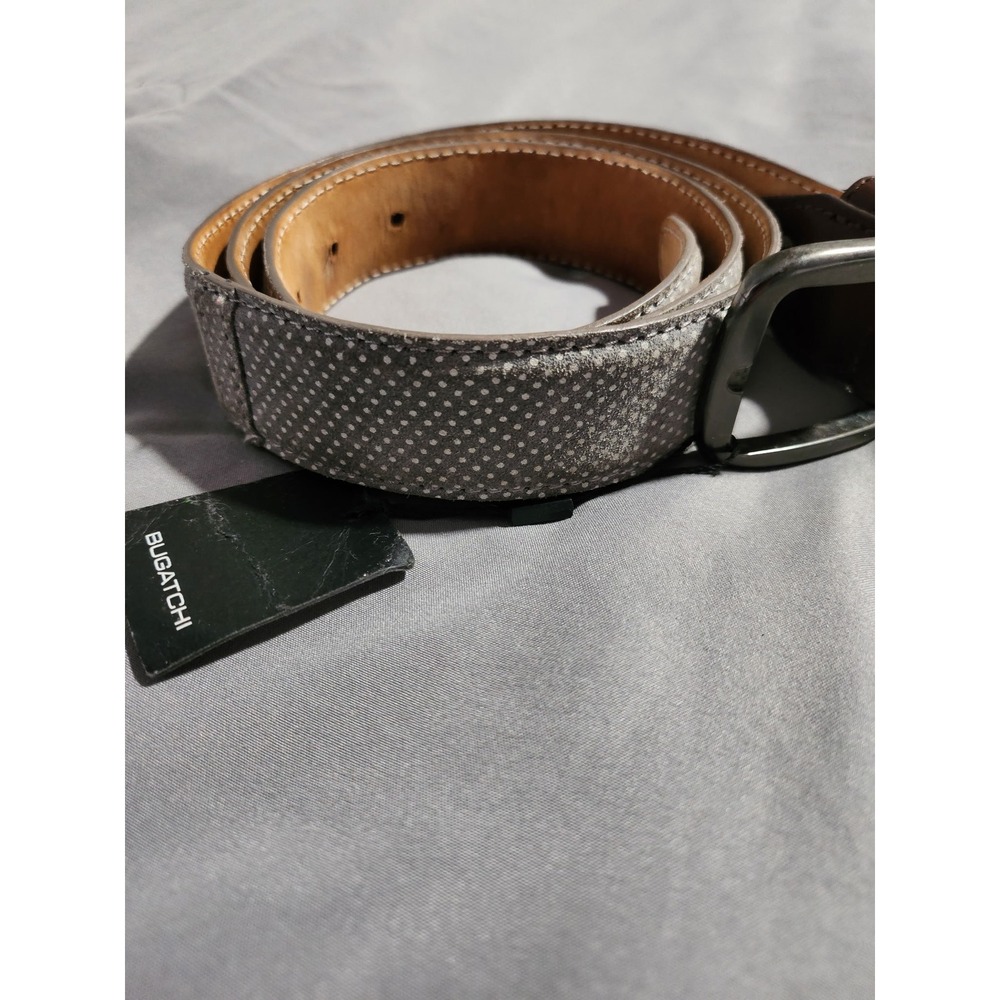 Bugatchi Mens Belt 36 Nvy White Polka Dot Leather Hndmde Italy CD112 Distressed